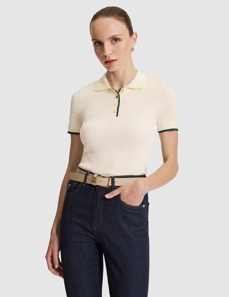 Ekru Slim Polo Yaka Triko Tişört - 50324272003