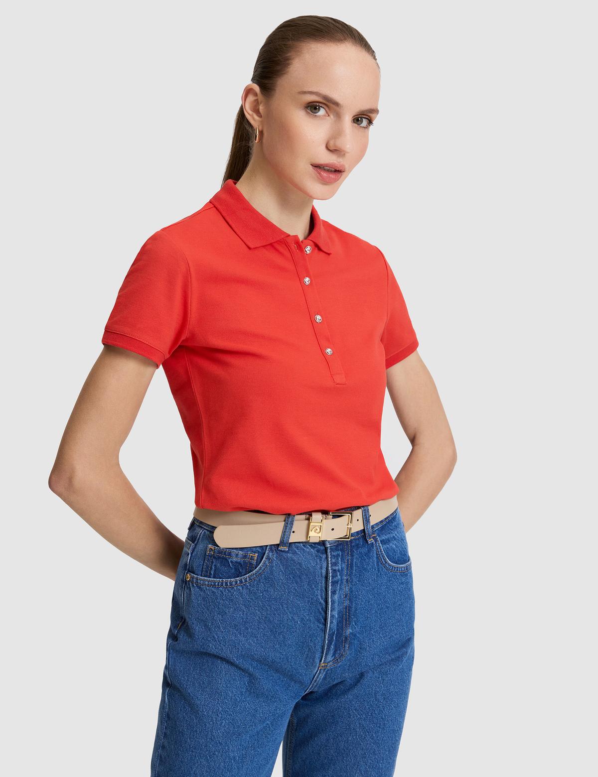 Kırmızı Slim Fit Pamuklu Polo Yaka Basic Tişört - 50325456024