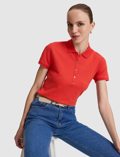 Kırmızı Slim Fit Pamuklu Polo Yaka Basic Tişört