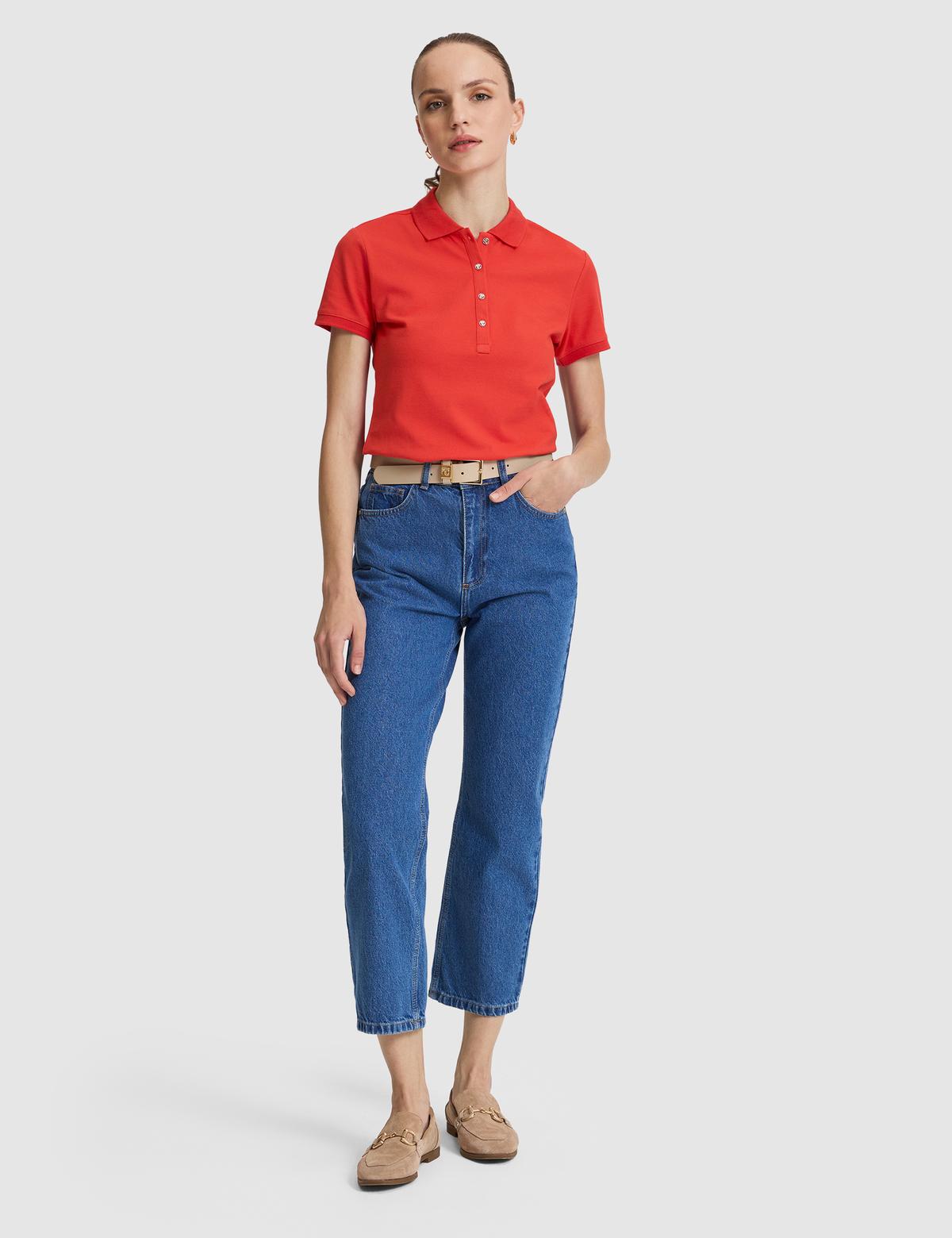 Kırmızı Slim Fit Pamuklu Polo Yaka Basic Tişört - 50325456024