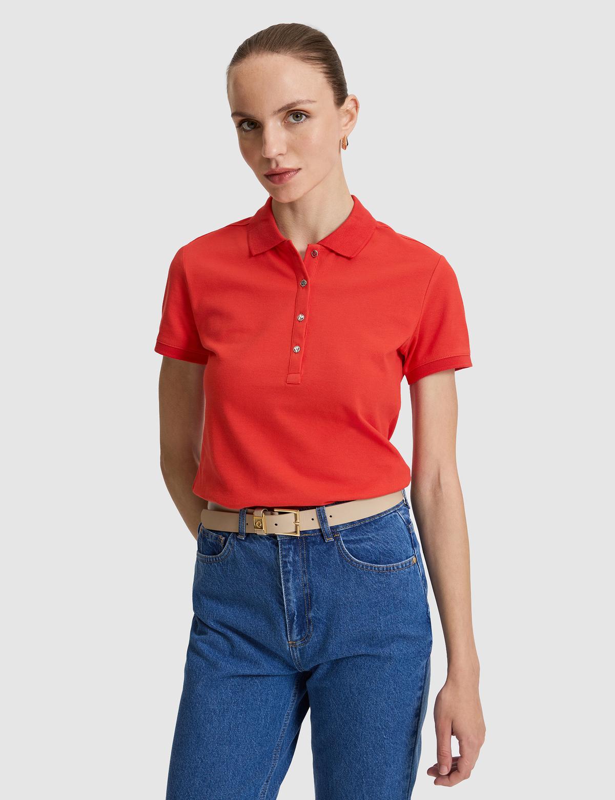 Kırmızı Slim Fit Pamuklu Polo Yaka Basic Tişört - 50325456024