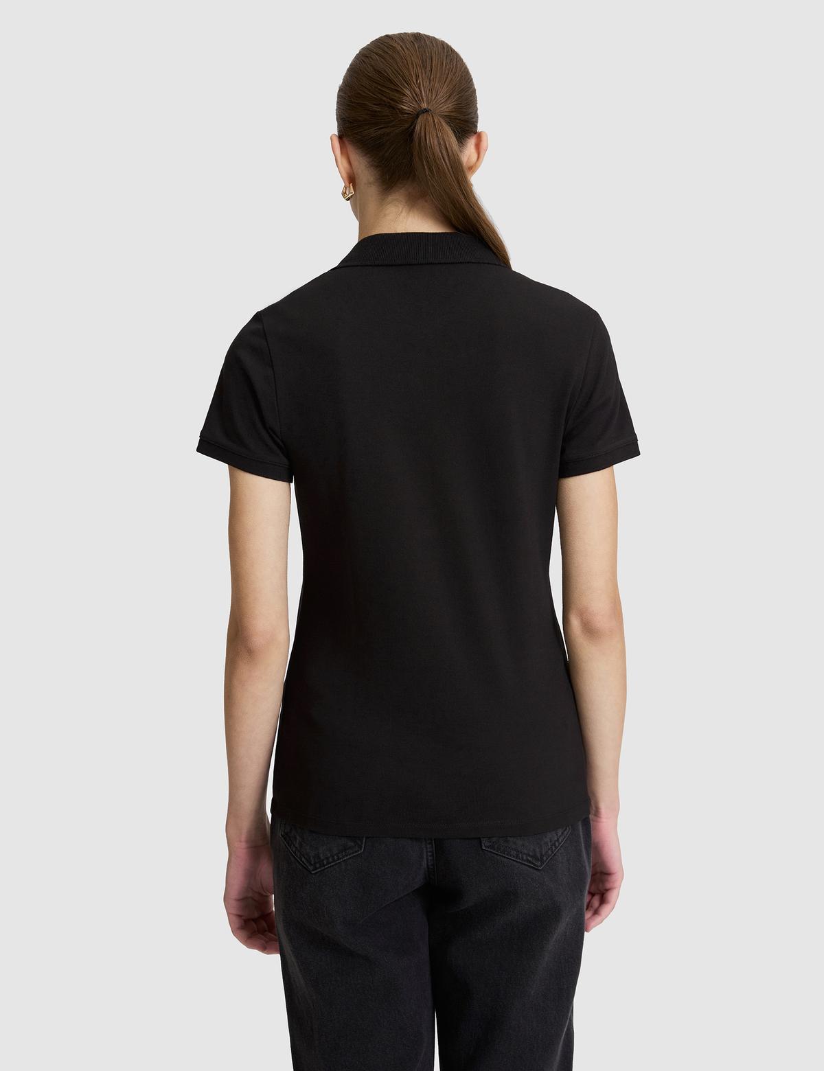 Siyah Slim Fit Pamuklu Polo Yaka Basic Tişört - 50325456038