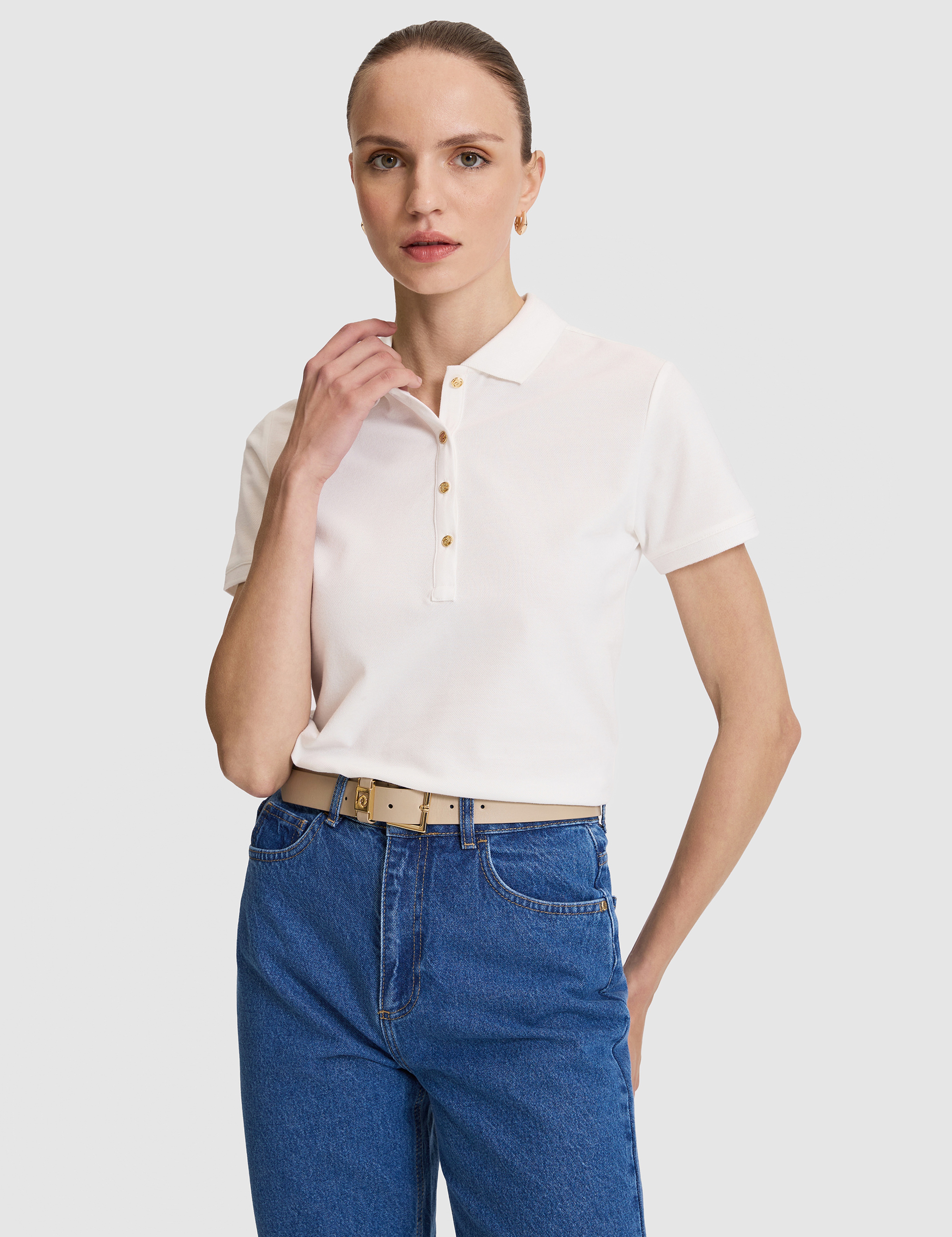 Beyaz Slim Fit Pamuklu Polo Yaka Basic Tişört - Image 1