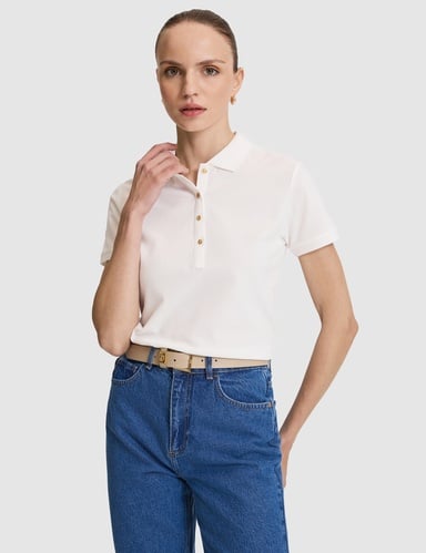 Beyaz Slim Fit Pamuklu Polo Yaka Basic Tişört