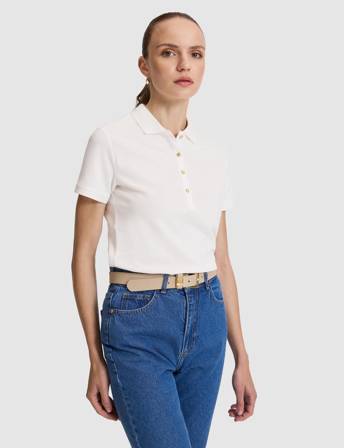 Beyaz Slim Fit Pamuklu Polo Yaka Basic Tişört - 50325456072
