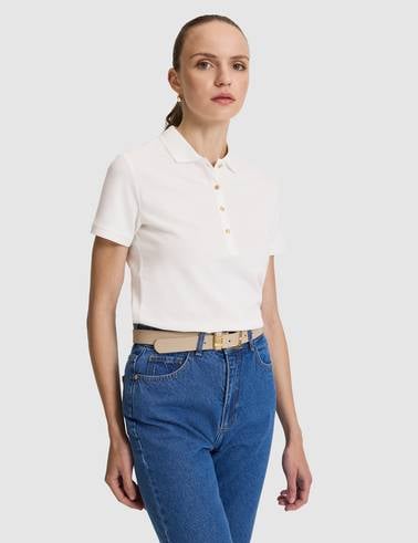 Beyaz Slim Fit Pamuklu Polo Yaka Basic Tişört