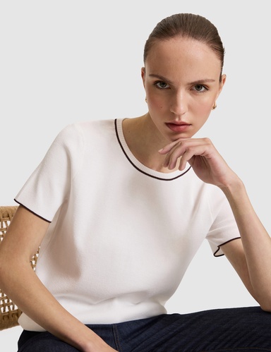 Ekru Slim Fit Triko Tişört