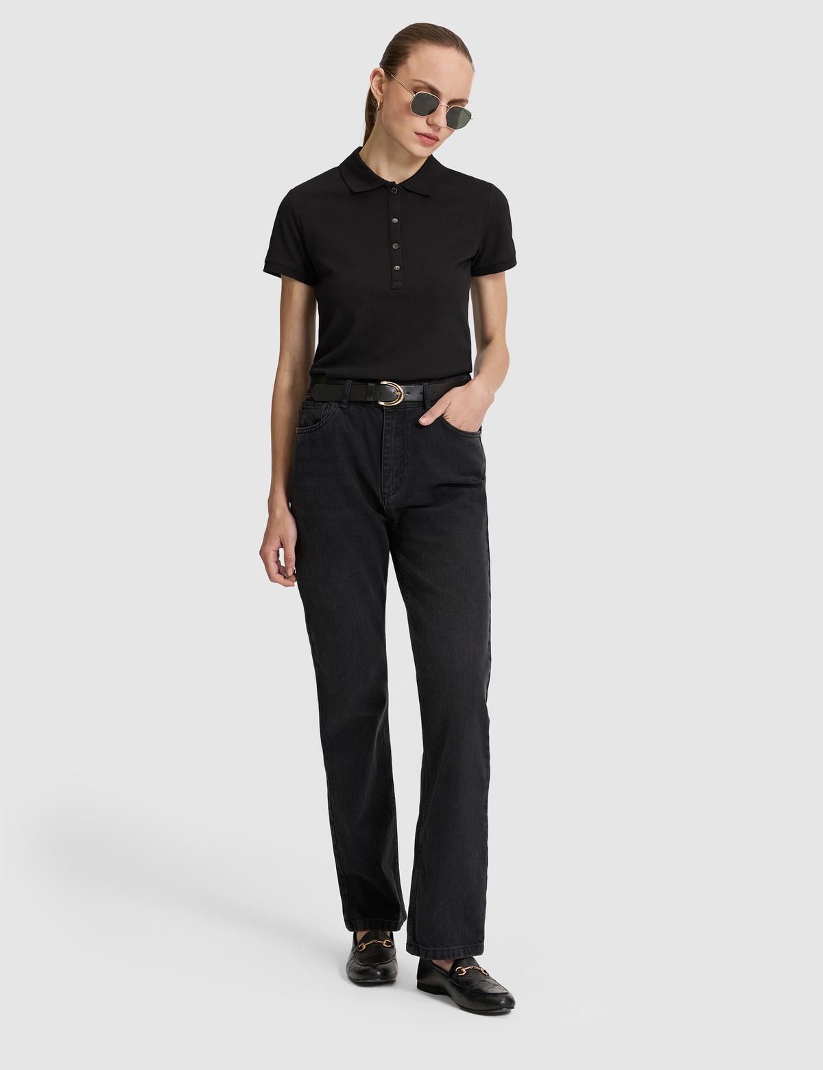 Siyah Slim Fit Pamuklu Polo Yaka Basic Tişört - 50325456038