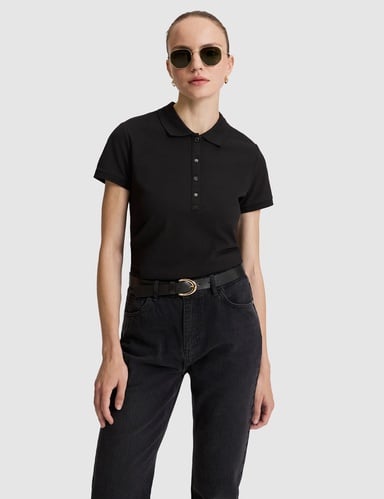 Siyah Slim Fit Pamuklu Polo Yaka Basic Tişört
