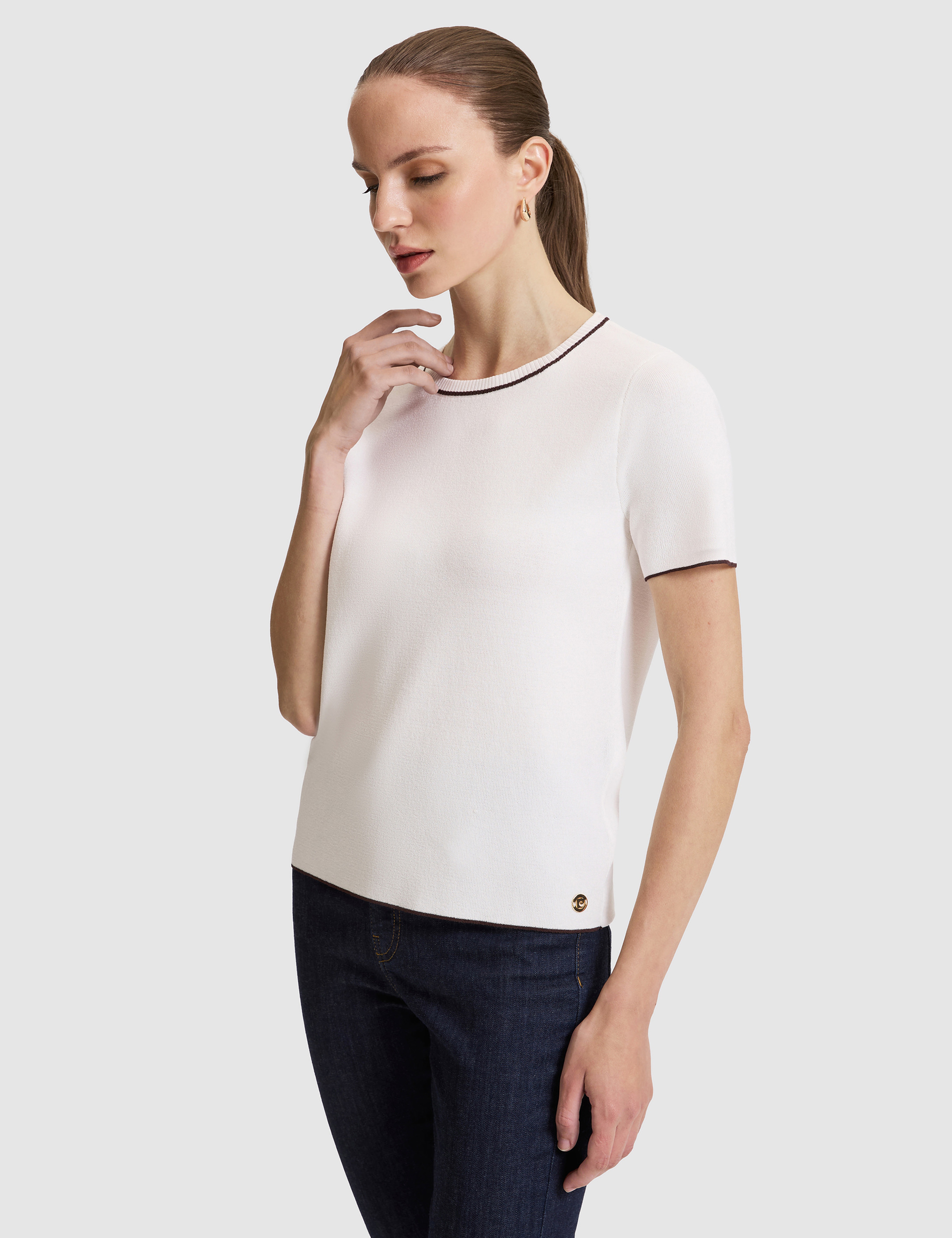 Ekru Slim Fit Triko Tişört - Image 4