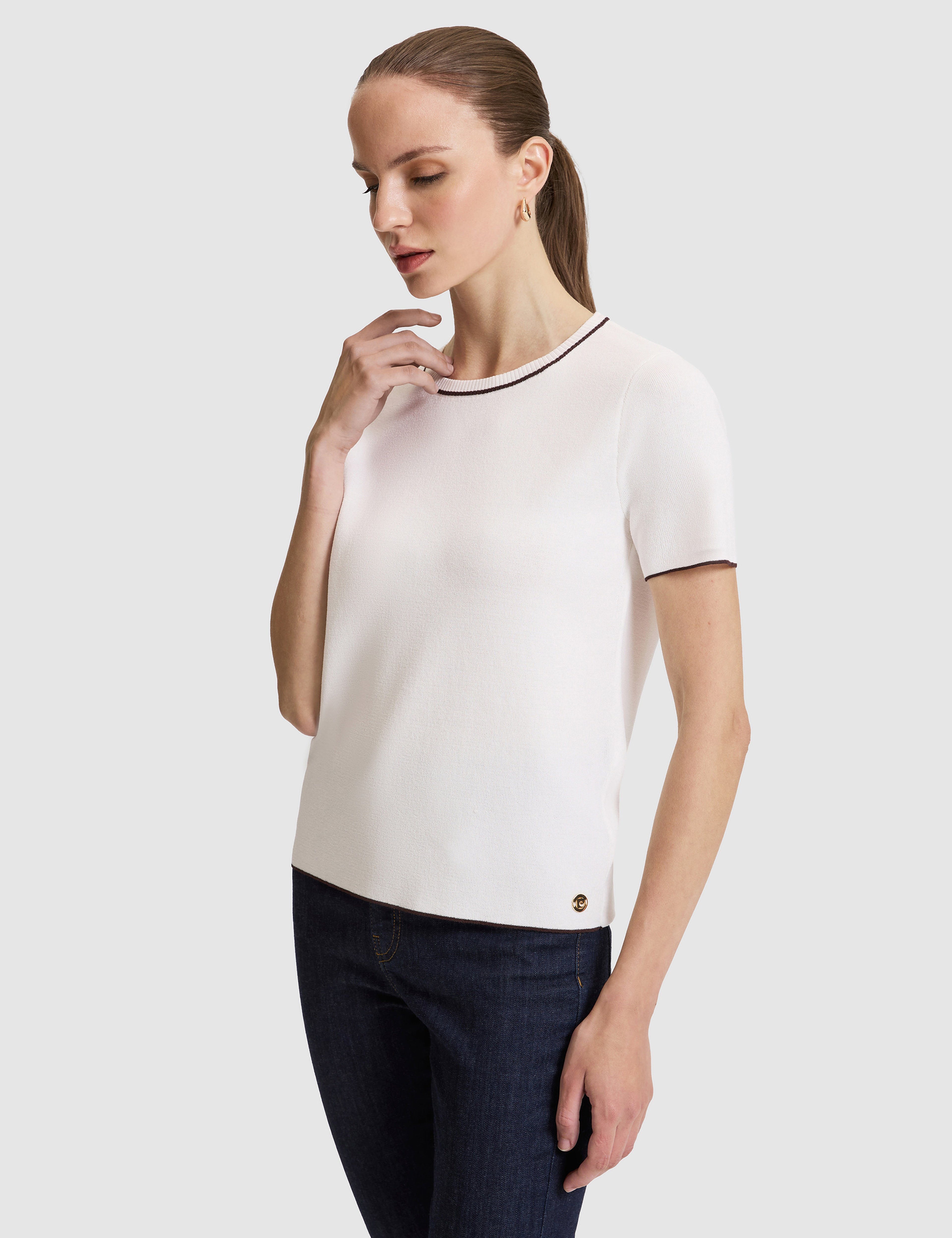 Ekru Slim Fit Triko Tişört