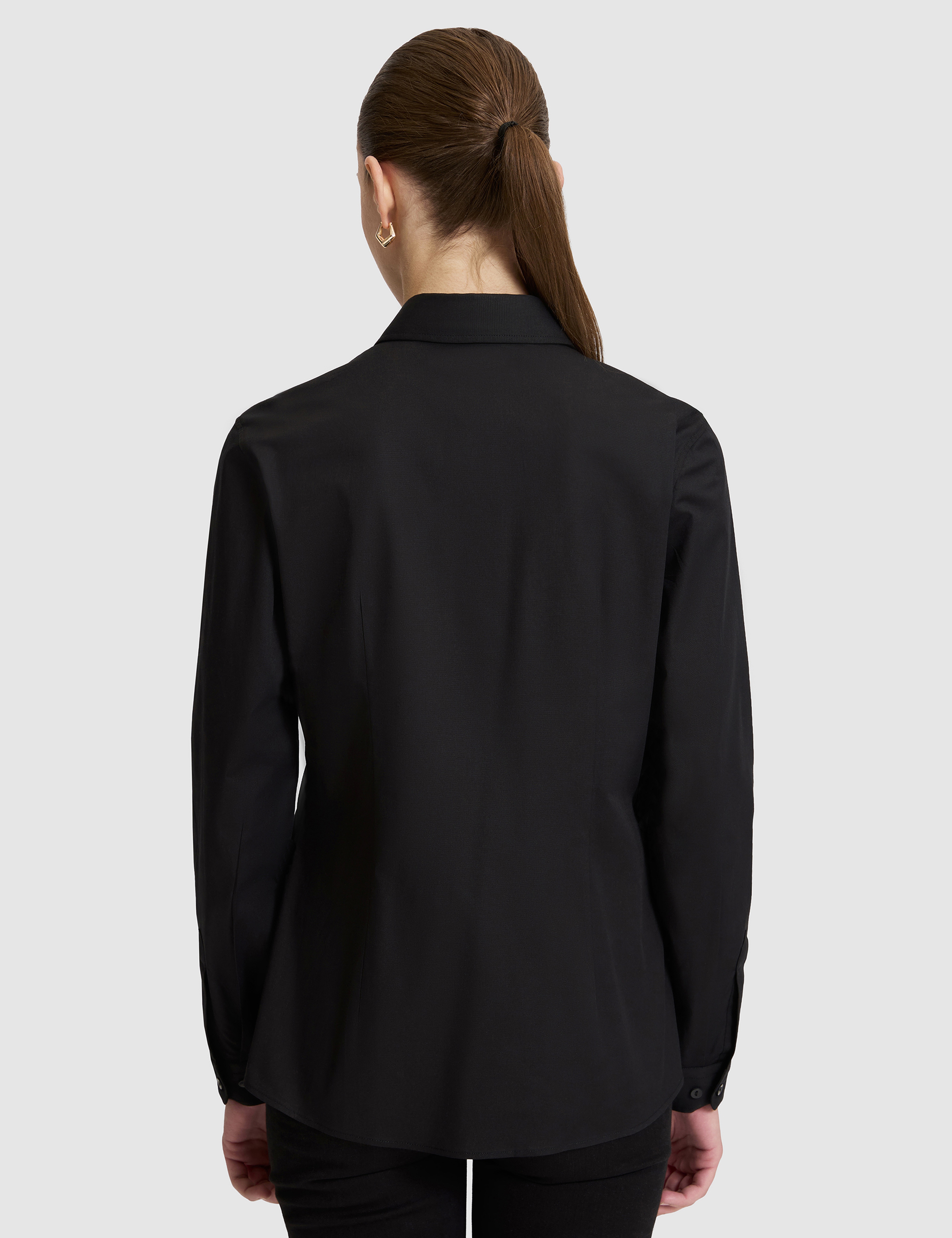 Siyah Slim Fit Pamuklu Basic Gömlek - Image 5