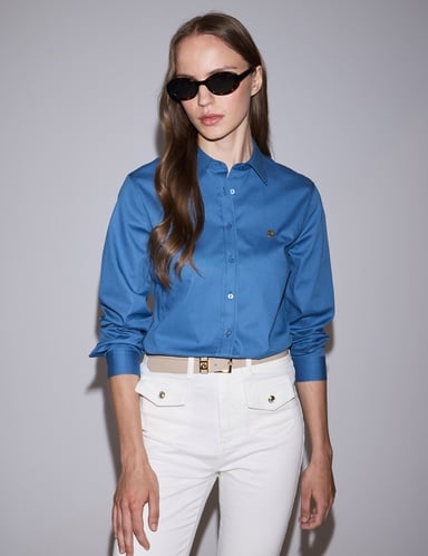 Açık İndigo Slim Fit Pamuklu Basic Gömlek