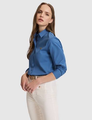 Açık İndigo Slim Fit Pamuklu Basic Gömlek