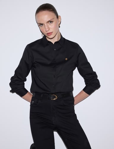 Siyah Slim Fit Pamuklu Basic Gömlek