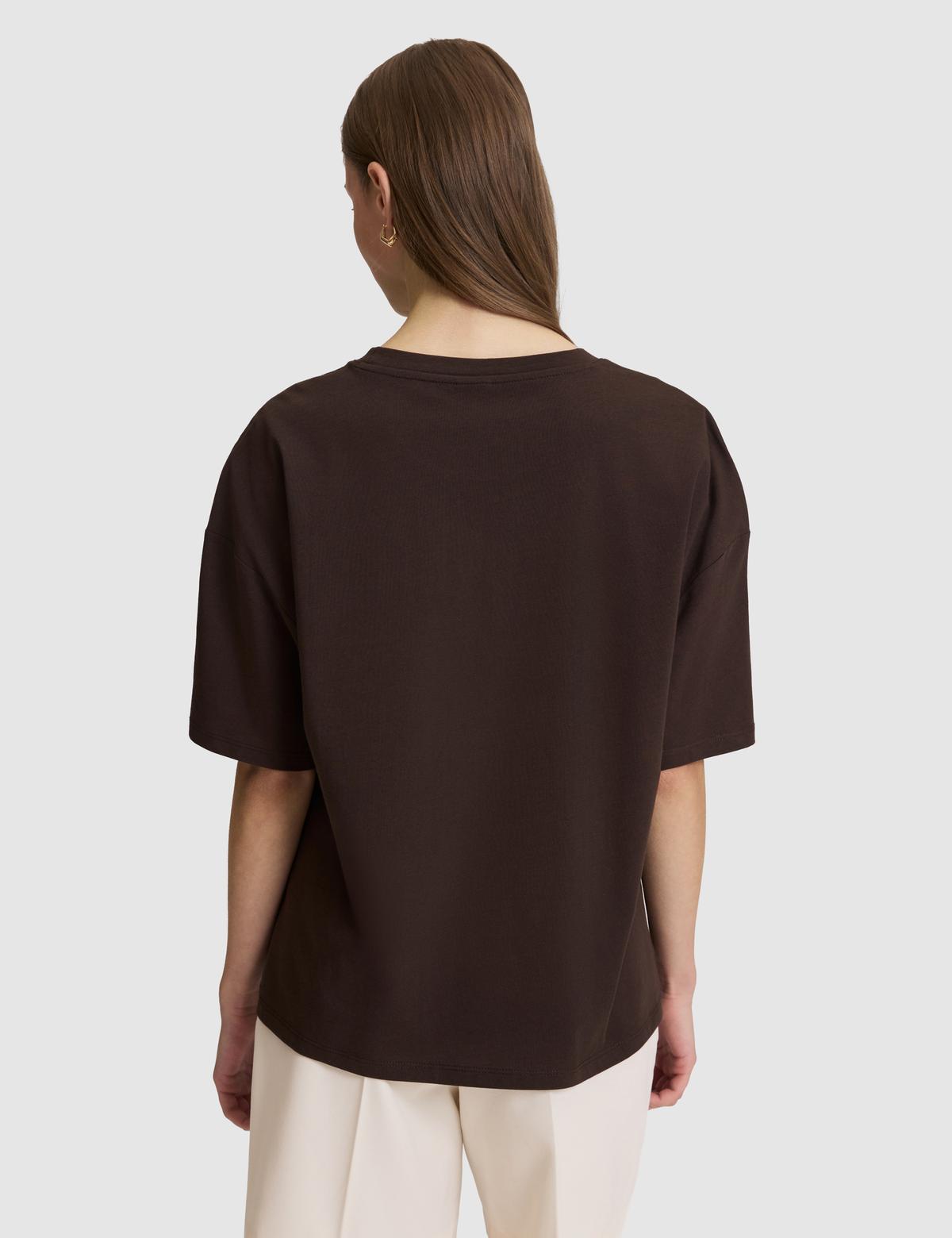 Kahverengi Oversize Bisiklet Yaka Tişört - 50325455015