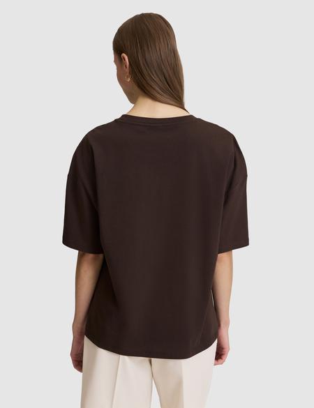 Kahverengi Oversize Bisiklet Yaka Tişört - 50325455015