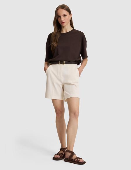 Kahverengi Oversize Bisiklet Yaka Tişört - 50325455015