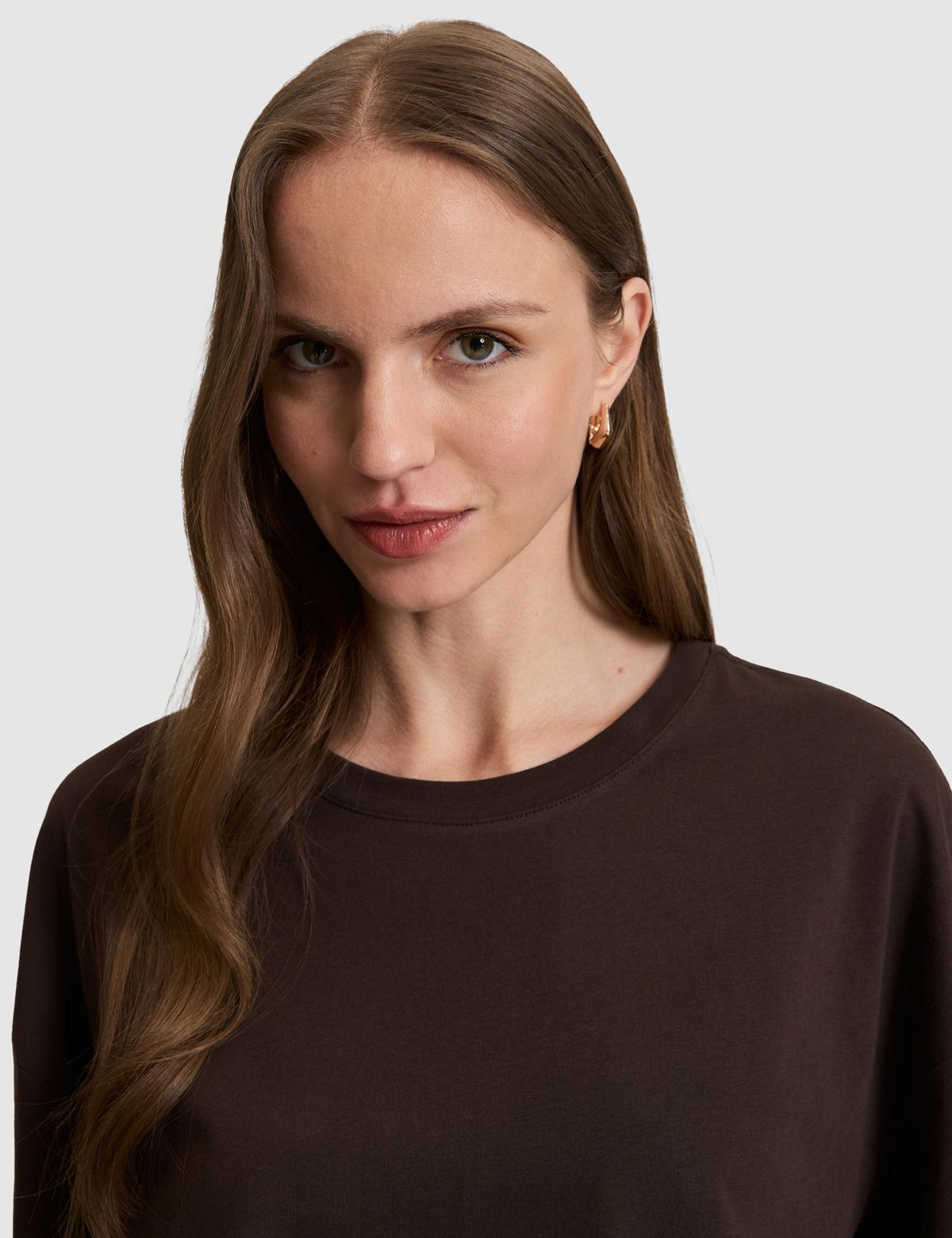 Kahverengi Oversize Bisiklet Yaka Tişört - 50325455015