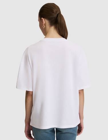 Beyaz Oversize Bisiklet Yaka Tişört