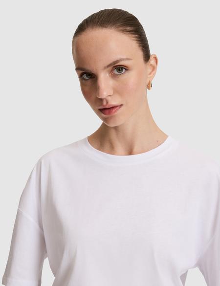 Beyaz Oversize Bisiklet Yaka Tişört - 50325455007