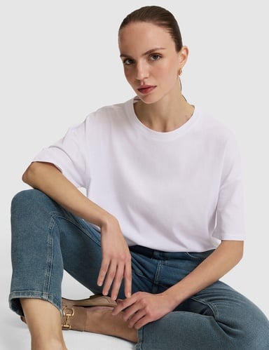 Beyaz Oversize Bisiklet Yaka Tişört