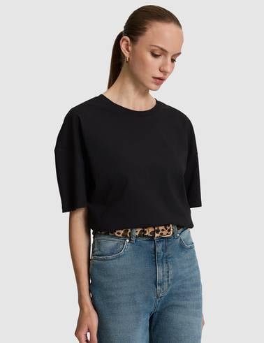 Siyah Oversize Bisiklet Yaka Tişört