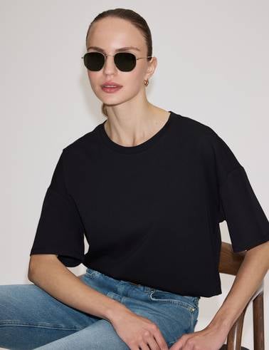 Siyah Oversize Bisiklet Yaka Tişört