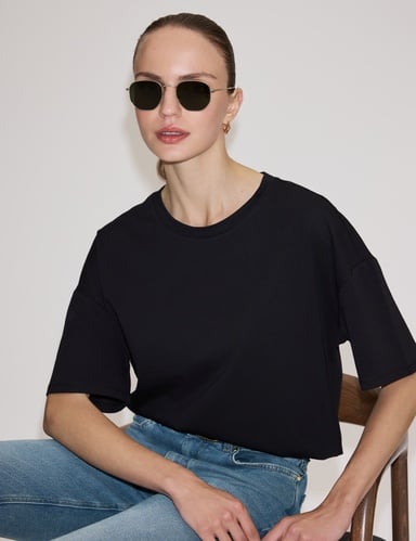 Siyah Oversize Bisiklet Yaka Tişört