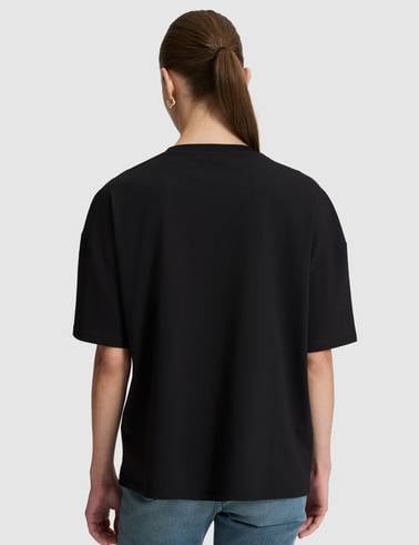 Siyah Oversize Bisiklet Yaka Tişört