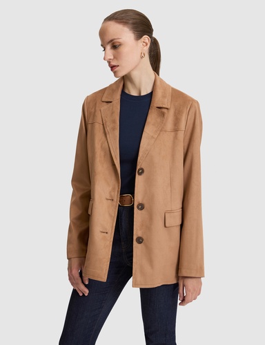 Camel Regular Fit Süet Ceket