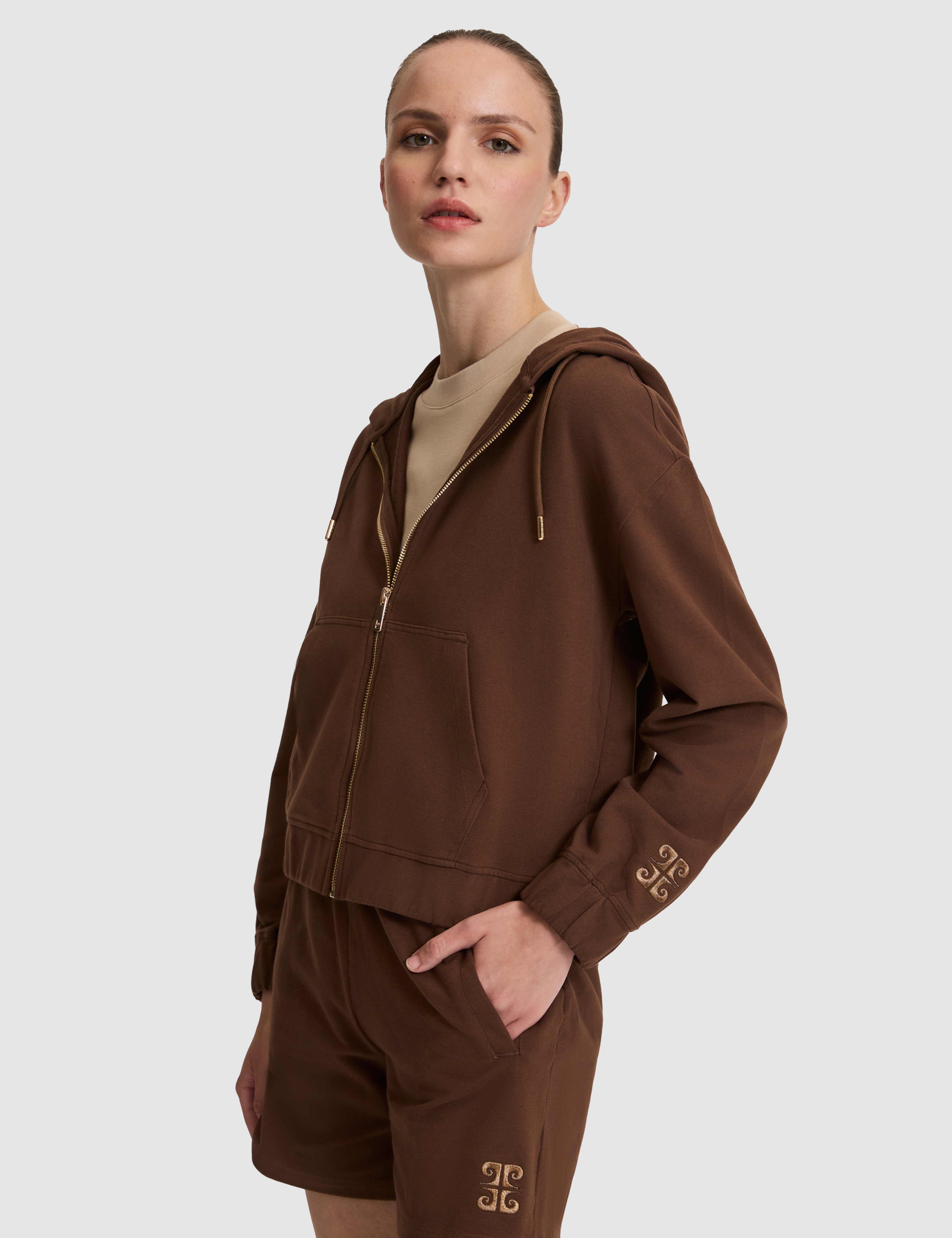 Kahverengi Crop Top Örme Hırka