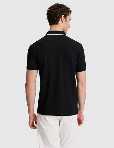 Siyah Slim Fit %100 Pamuk Apaş Yaka Tişört
