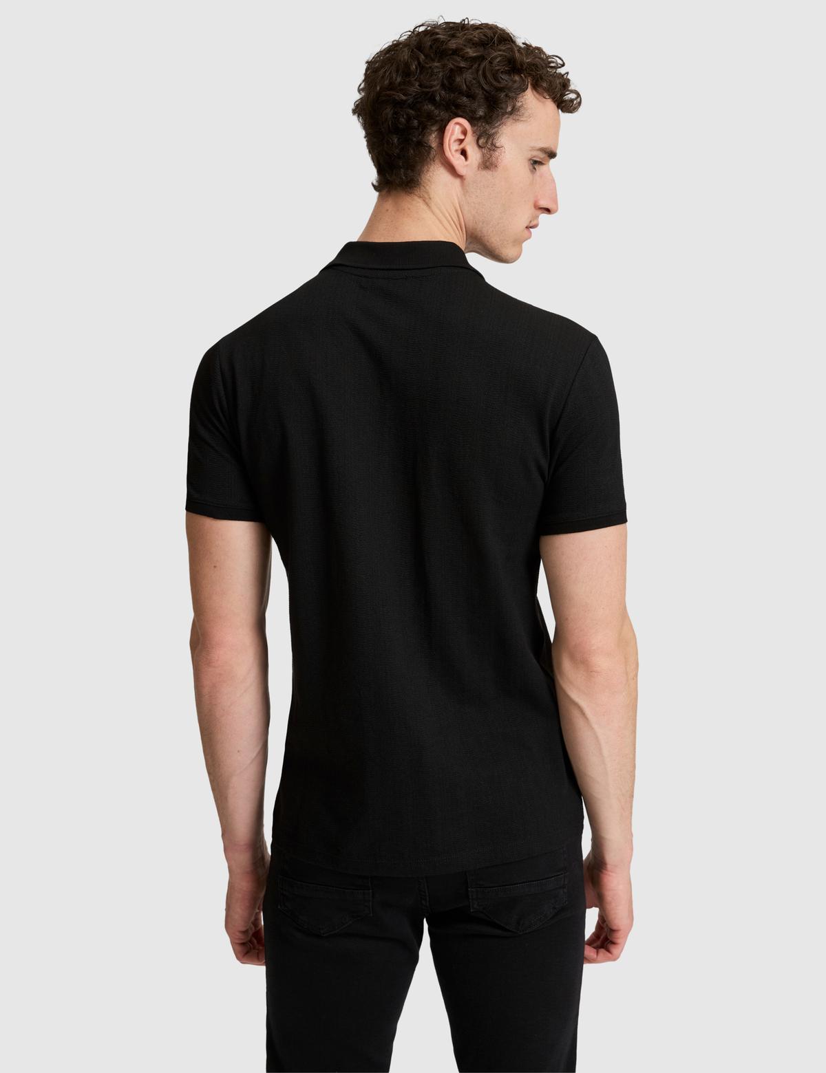 Siyah Slim Fit Düğmeli Polo Yaka Tişört - 50321192042
