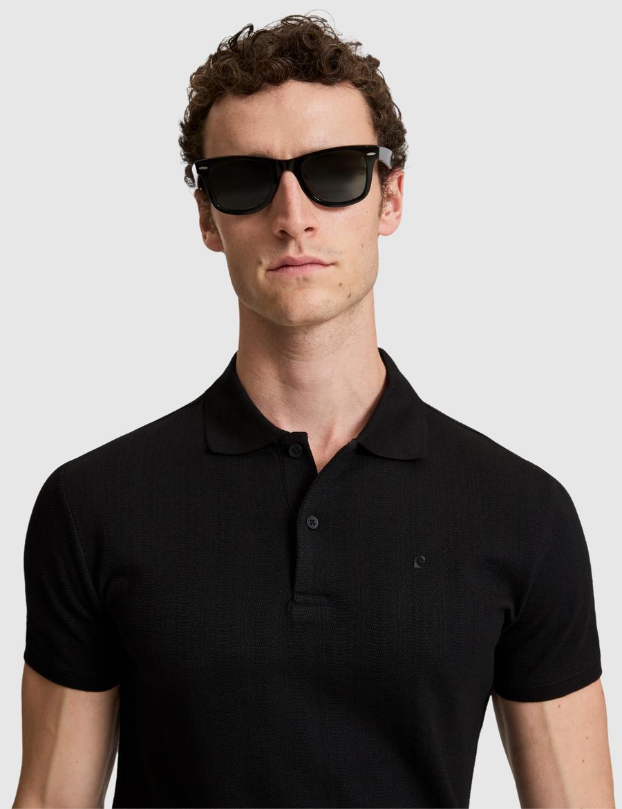 Siyah Slim Fit Düğmeli Polo Yaka Tişört