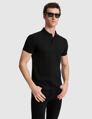 Siyah Slim Fit Düğmeli Polo Yaka Tişört