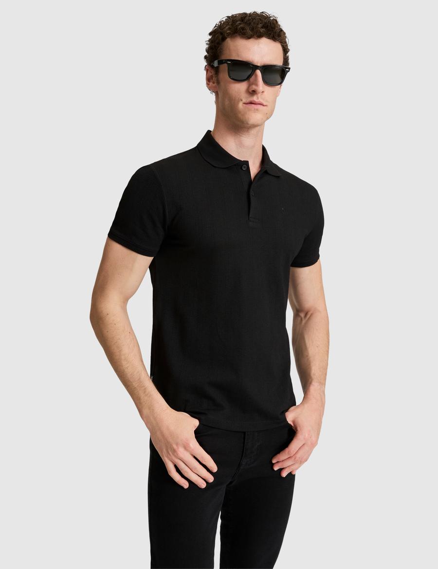 Siyah Slim Fit Düğmeli Polo Yaka Tişört
