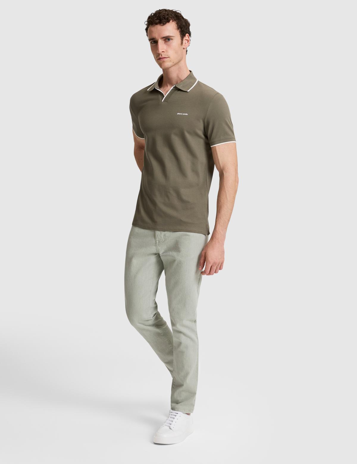 Haki Slim Fit %100 Pamuk Apaş Yaka Tişört - 50321029033
