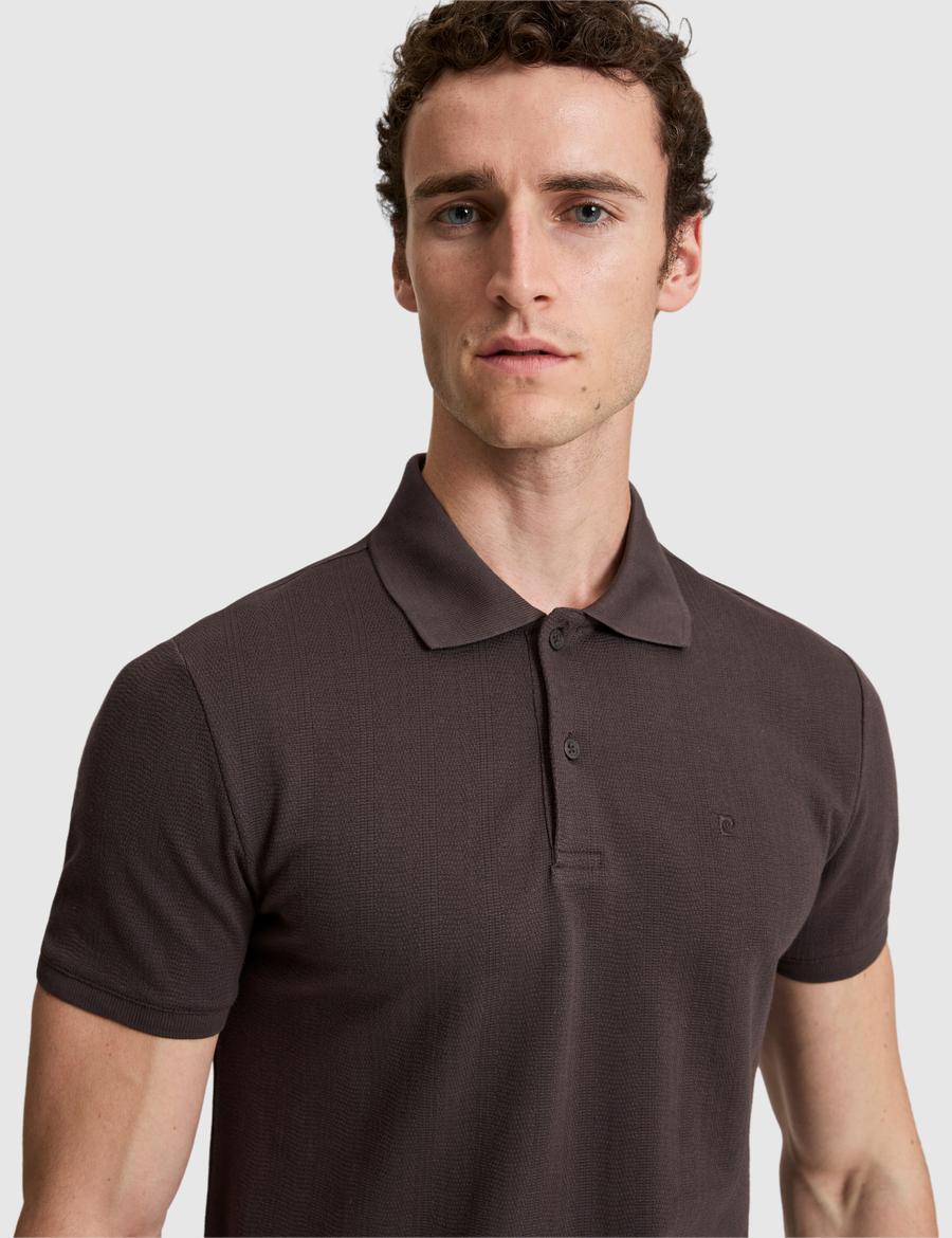 Koyu Kahverengi Slim Fit Düğmeli Polo Yaka Tişört