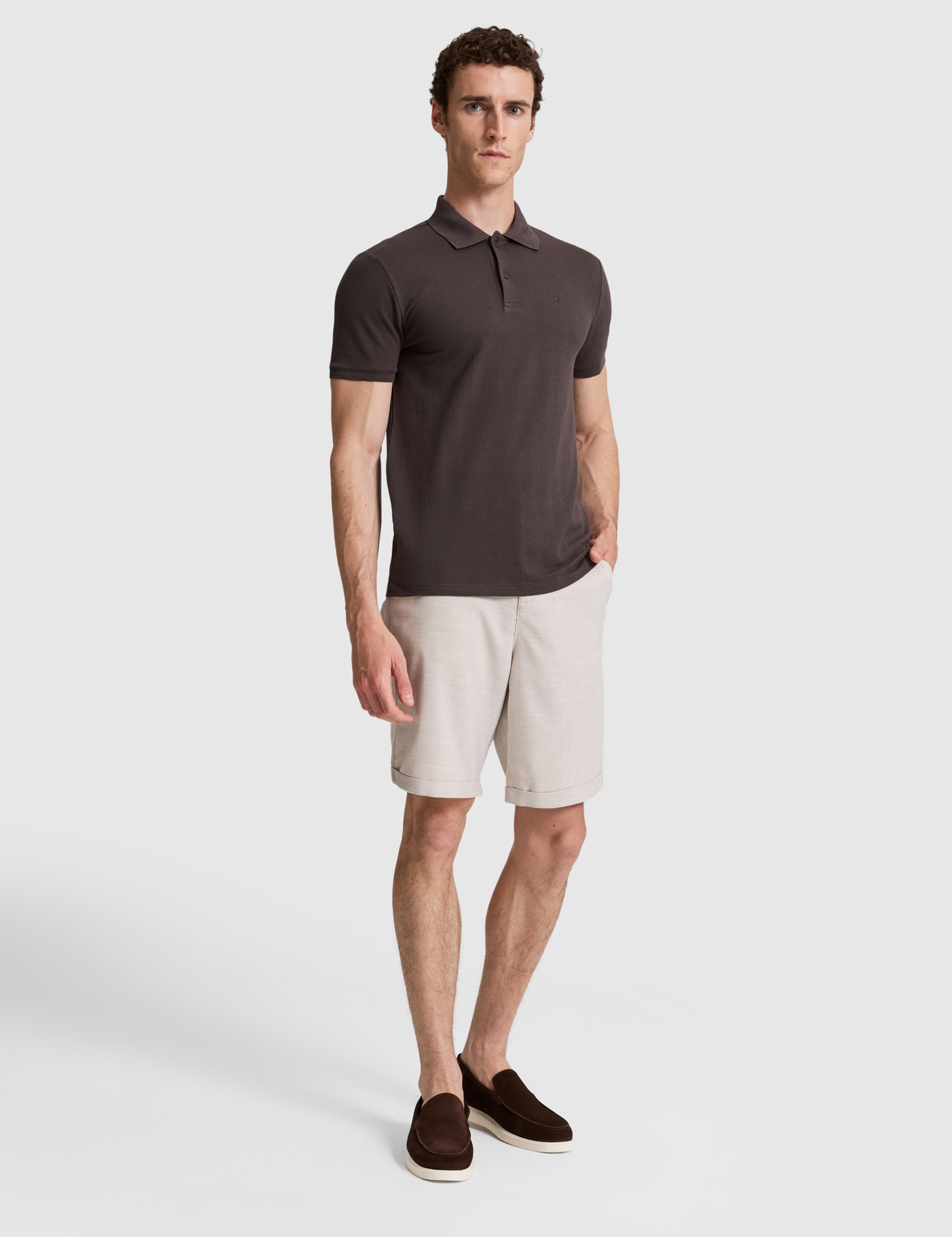 Koyu Kahverengi Slim Fit Düğmeli Polo Yaka Tişört - Image 4