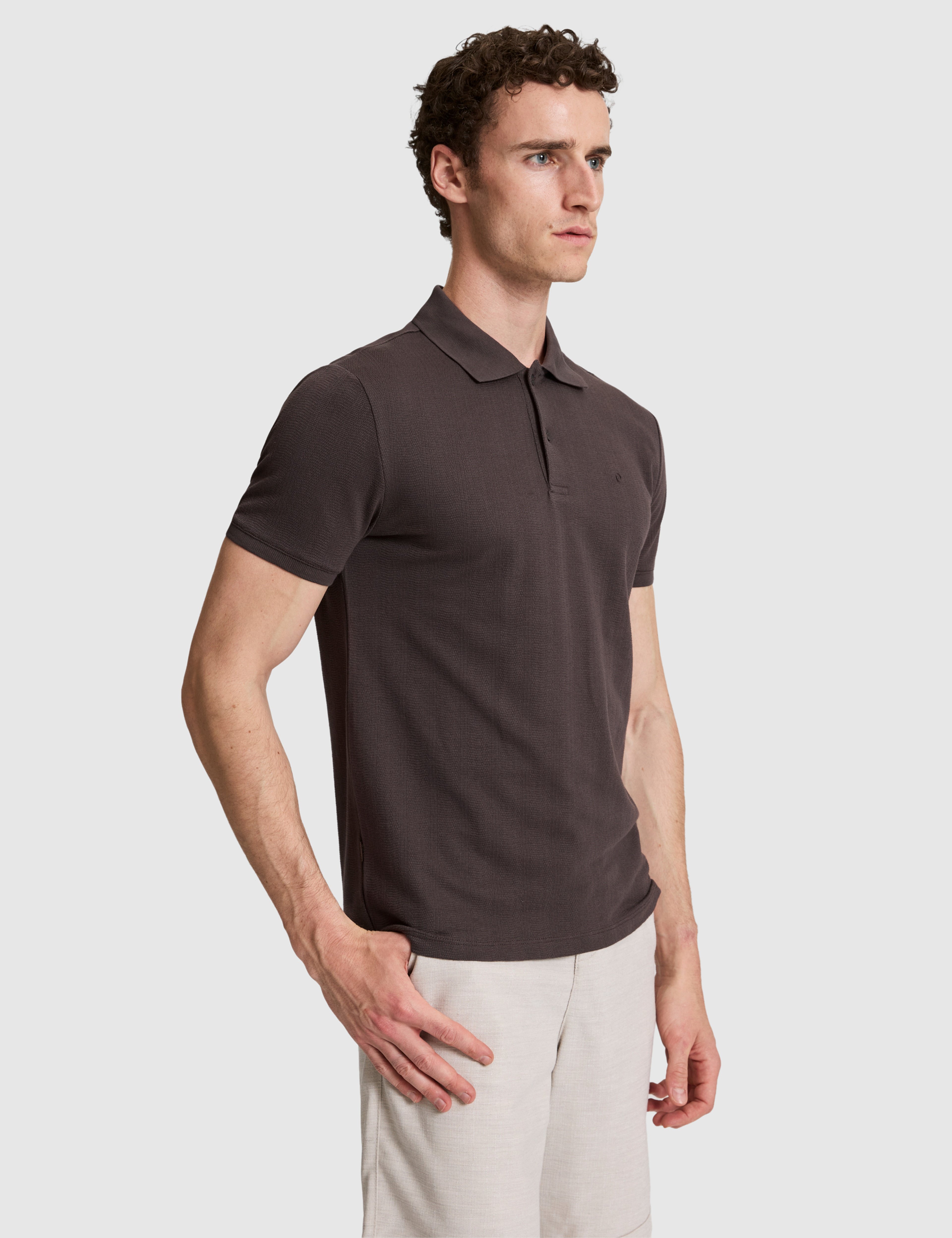 Koyu Kahverengi Slim Fit Düğmeli Polo Yaka Tişört