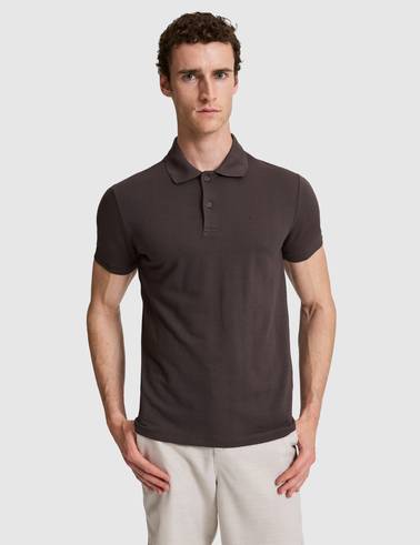 Koyu Kahverengi Slim Fit Düğmeli Polo Yaka Tişört