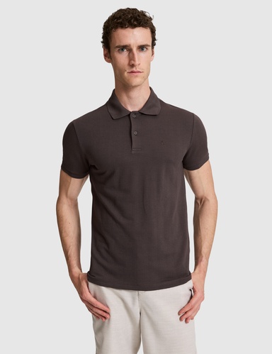 Koyu Kahverengi Slim Fit Düğmeli Polo Yaka Tişört