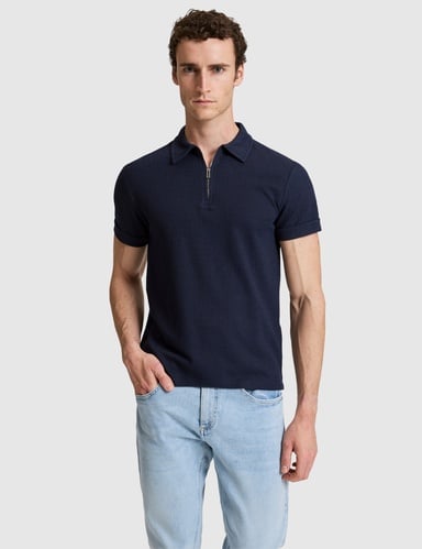 Lacivert Slim Fit Fermuarlı Polo Yaka Tişört