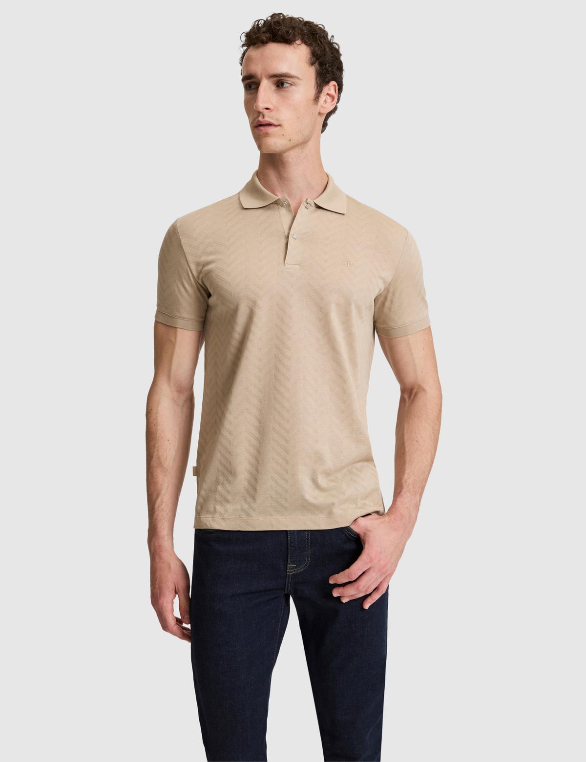 Koyu Bej Slim Fit %100 Pamuk Polo Yaka Tişört