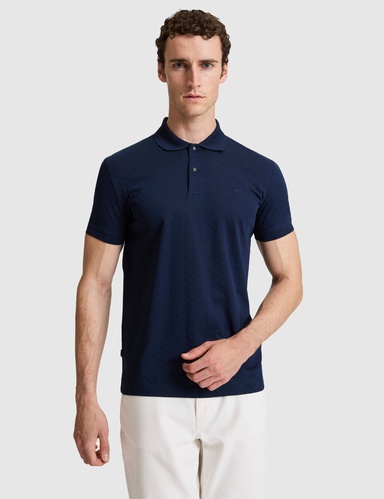 Lacivert Slim Fit %100 Pamuk Düğmeli Polo Yaka Tişört