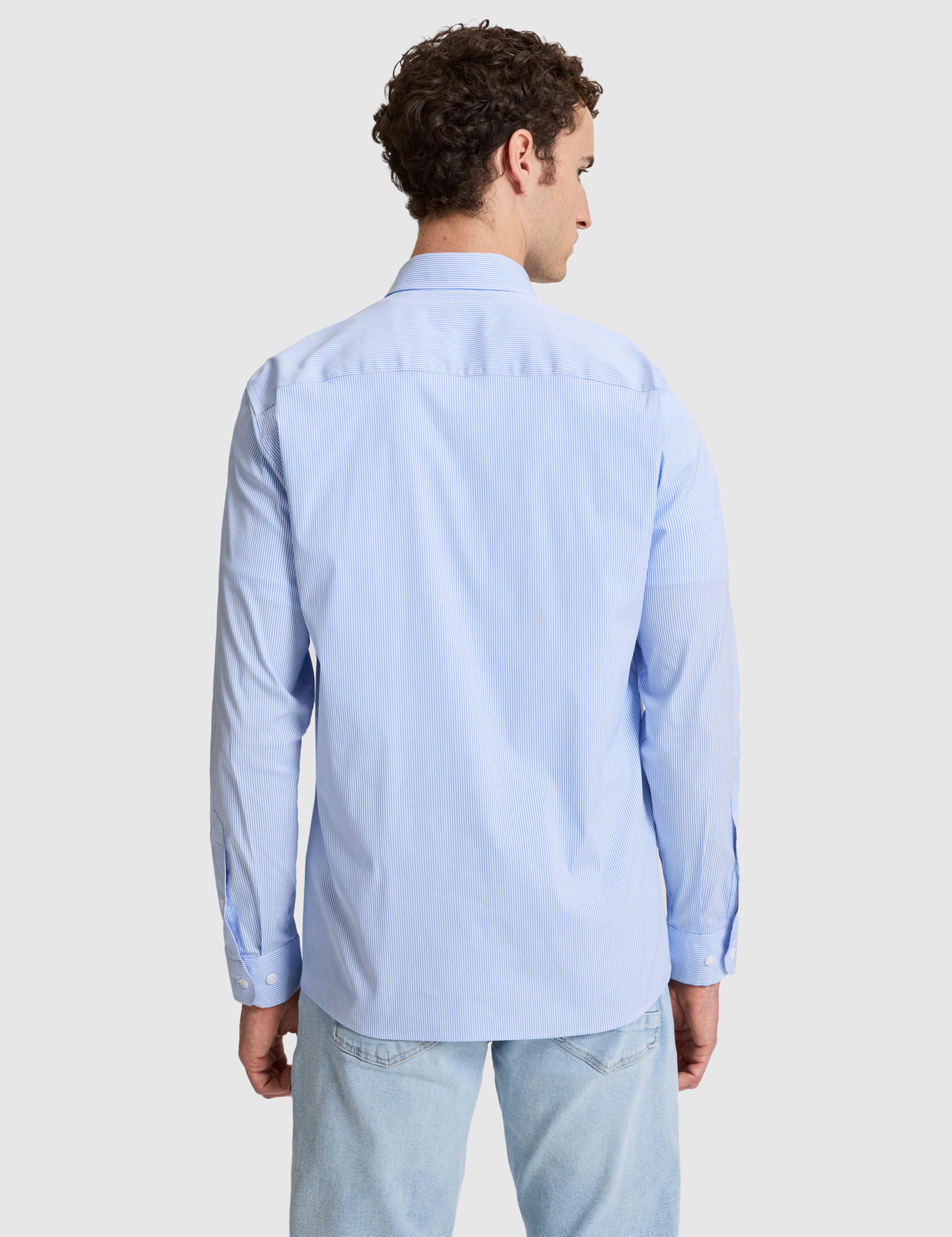 Mavi Çizgili Slim Fit Uzunkollu Gömlek