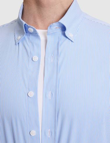 Mavi Çizgili Slim Fit Uzunkollu Gömlek