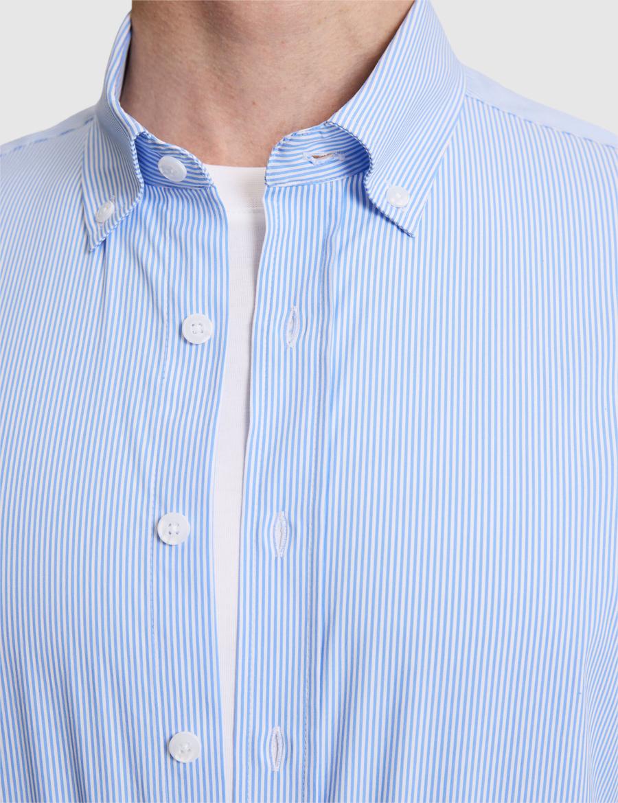 Mavi Çizgili Slim Fit Uzunkollu Gömlek