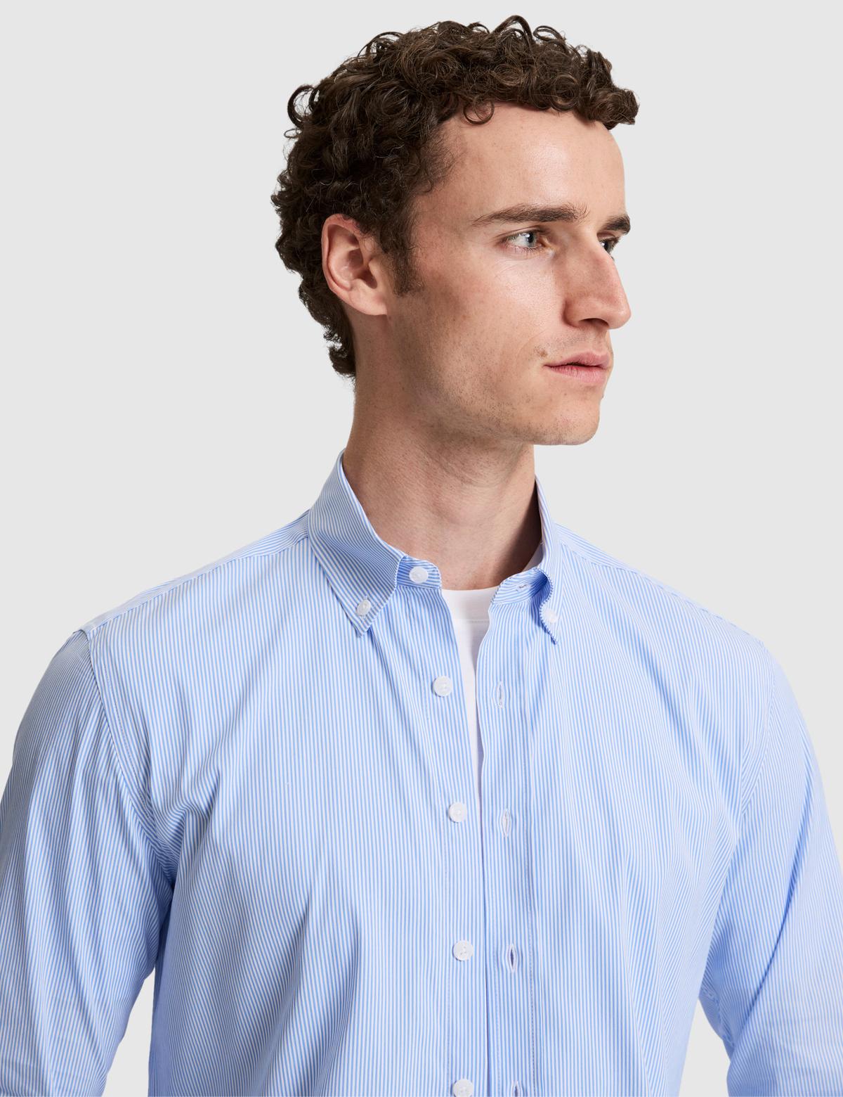 Mavi Çizgili Slim Fit Uzunkollu Gömlek - 50320890007